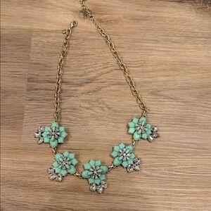 J. Crew Mint and Gold Floral Necklace